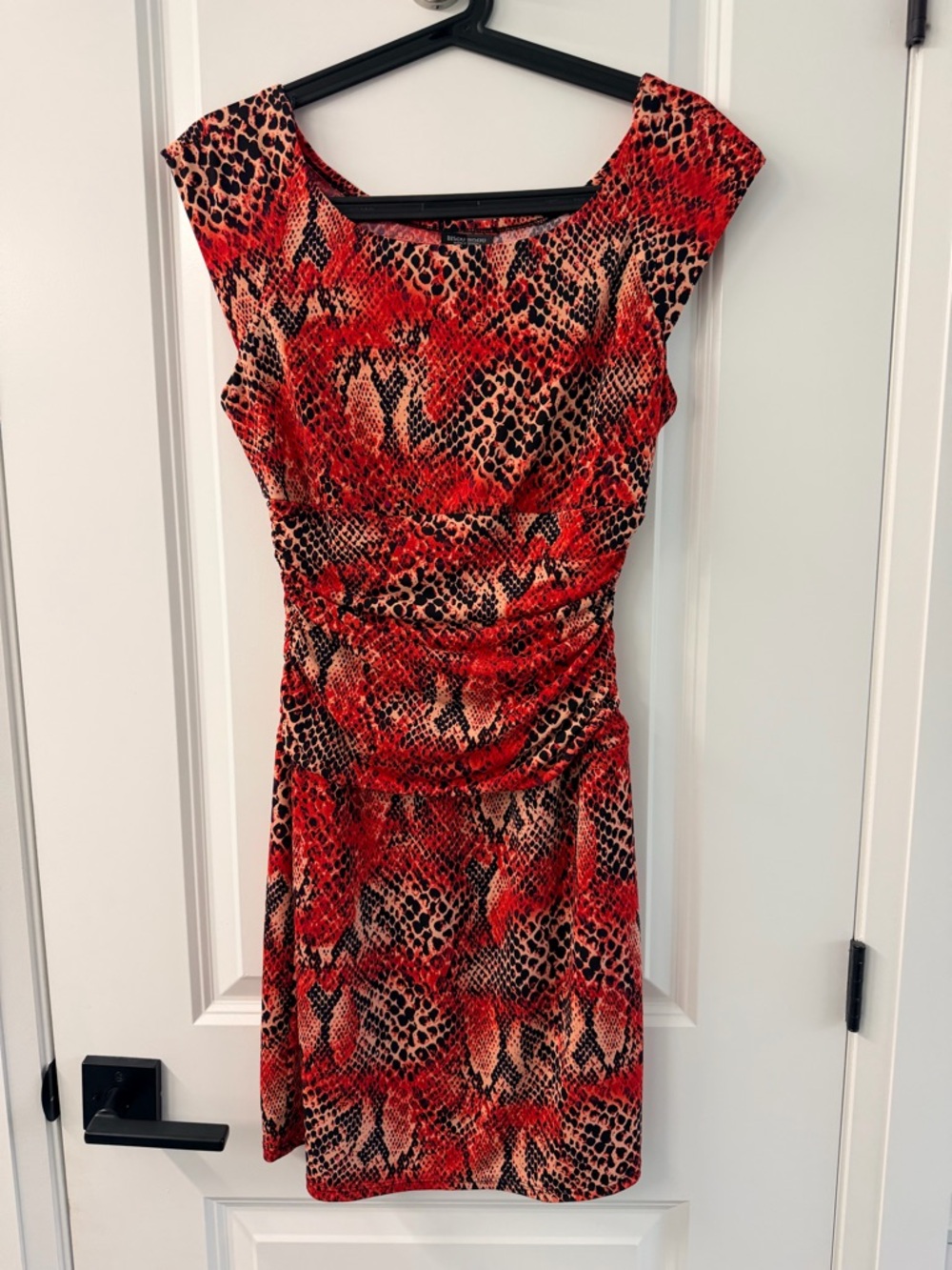 Bisou Bisou Red & Black Snake-Print Cap Sleeve Mini Dress